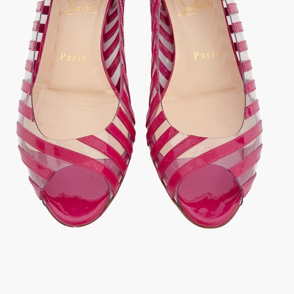 Christian Louboutin Pink Striped Peep-Toe Flats - Picture 3 of 13